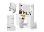 Juskys Schminktisch Malia und Hocker Tonia mit LED-Licht, Helligkeit & Farbtemperatur individuell einstellbar, viel Stauraum & Spiegel – Weiß