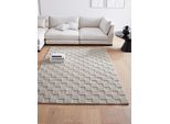 Teppich "Esmé, Hochflor-Teppiche, weich, Boho" Gr. 6, grau (hellgrau), B:240cm H:23mm L:320cm, Kunstfaser, LEGER HOME BY LENA GERCKE, Teppiche, Teppich, Hoch-Tief-Struktur, Uni, Kästchen, Wohnzimmer, Schlafzimmer, Esszimmer