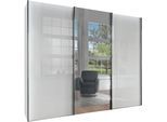 Schwebetürenschrank WIEMANN "Monaco, Kleiderschrank, Schrank, Wäscheschrank, mit Schiebetüren", weiß (weiß, glas weiß, kristallspiegel), B:246,3cm H:217cm T:67cm, Floatglas, Holzwerkstoff, Schränke, Schwebetürenschrank, hochwertige Glas- und Spiegelfront, variable Inneneinteilung, Topseller
