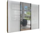 Schwebetürenschrank WIEMANN "Monaco, Kleiderschrank, Schrank, Wäscheschrank, mit Schiebetüren", weiß (bianco, eiche, nachbildung, glas weiß, kristallspiegel), B:246,3cm H:236cm T:67cm, Floatglas, Holzwerkstoff, Schränke, Schwebetürenschrank, hochwertige Glas- und Spiegelfront, variable Inneneinteilung