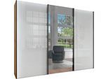 Schwebetürenschrank WIEMANN "Monaco, Kleiderschrank, Schrank, Wäscheschrank, mit Schiebetüren", weiß (bianco, eiche, nachbildung, glas weiß, kristallspiegel), B:295,2cm H:217cm T:67cm, Floatglas, Holzwerkstoff, Schränke, Schwebetürenschrank, hochwertige Glas- und Spiegelfront, variable Inneneinteilung