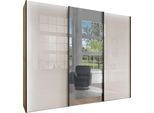 Schwebetürenschrank WIEMANN "Monaco, Kleiderschrank, Schrank, Wäscheschrank, mit Schiebetüren", weiß (bianco, eiche, nachbildung, glas champagner, kristallspiegel), B:246,3cm H:217cm T:67cm, Floatglas, Holzwerkstoff, Schränke, Schwebetürenschrank, hochwertige Glas- und Spiegelfront, variable Inneneinteilung