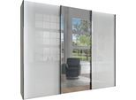 Schwebetürenschrank WIEMANN "Monaco, Kleiderschrank, Schrank, Wäscheschrank, mit Schiebetüren", grau (kieselgrau, dekor, glas weiß, kristallspiegel), B:246,3cm H:236cm T:67cm, Floatglas, Holzwerkstoff, Schränke, Schwebetürenschrank, hochwertige Glas- und Spiegelfront, variable Inneneinteilung