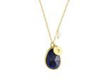 Kette mit Anhänger JAMELLI "Silber 925 vergoldet 42+3cm lang mit echtem Lapis und Mondstein", gelb, Halsketten, Damen, 42+3cm, 4,77, Silber 925 (Sterlingsilber), L: 45 B: 11,5mm, glänzend, B:11,5mm