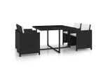 vidaXL 5-tlg. Garten-Essgruppe mit Auflagen Poly Rattan Schwarz