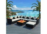 vidaXL 8-tlg. Garten-Lounge-Set mit Auflagen Poly Rattan Schwarz