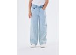 Weite Jeans NAME IT "NKFROSE für Mädchen mit weitem Bein und High Waist", Mädchen, Gr. 164, N-Gr, blau (light blau denim), Denim/Jeans, Obermaterial: 74% Baumwolle, 24% Polyester, 1% Elasthan, 1% Viskose, unifarben, loose fit, Jeans, unifarben, casual, loose fit, Baumwollmischung, Denim