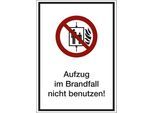 Kombizusatzschild mit Text für Verbotszeichen, Aufzug im Brandfall nicht benutzen, VE 10 Stk, Folie, LxHxT 105 x 148 x 0,1 mm kaiserkraft