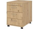 eurokraft pro Rollcontainer, 1 Utensilienschub, 3 Materialschübe, Tiefe 580 mm, Asteiche