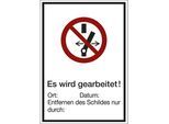 Kombizusatzschild mit Text für Verbotszeichen, Nicht schalten! Es wird gearbeitet!, VE 10 Stk, Kunststoff, LxHxT 210 x 297 x 1 mm kaiserkraft