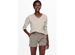 Strickpullover ONLY "ONLCAMILLA V-NECK L/S PULLOVER KNT NOOS", Damen, Gr. XS, beige (pumice stone melange), Strick, Obermaterial: 74% Polyacryl, 24% Polyester, 2% Elasthan, meliert, figurumspielend normal, V-Ausschnitt, Pullover Strickpullover