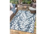 Teppich "Olivia, LAGERRÄUMUNG", blau (blau,grau), B:100cm H:8mm L:160cm, Polypropylen, MYFLAIR MÖBEL & ACCESSOIRES, Teppiche, Teppich, Blätter Motiv, Hoch-Tief Effekt, Outdoor geeignet, Balkon, Terrasse