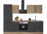 Küchenzeile KOCHSTATION "KS-Florida mit 38mm starker Arbeitsplatte", schwarz (küche: schwarz, front: schwarz, korpus: artisan eichefarben, arbeitsplatte: artisan eichefarben), B:280cm T:60cm, Komplettküchen-Sets, Küchenzeile, Breite 280 cm, wahlweise mit E-Geräten, Soft-Close-Funktion