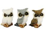 Dekofigur I.GE.A. "Tierfigur mini Eule 3er Set", weiss (weiß), B:5cm H:8cm, Polyester, Dekofiguren, Dekofigur, Aus Kunstfell Vogel Dekovogel Statue Ornament Pelz Plüschtier Waldtier