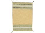 Teppich CARPETFINE "Kelim Azizi, auch als Läufer erhältlich", gelb, B:240cm H:5mm L:340cm, Baumwolle, Teppiche, Teppich, handgewebt, Baumwolle, Wendeteppich mit Fransen, Fleckerl, Wohnzimmer