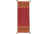 Teppich CARPETFINE "Kelim Azizi, auch als Läufer erhältlich", rot, B:80cm H:5mm L:500cm, Baumwolle, Teppiche, Teppich, handgewebt, Baumwolle, Wendeteppich mit Fransen, Fleckerl, Wohnzimmer