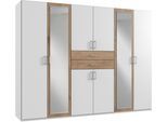 Kleiderschrank WIMEX "Diver Drehtürenschrank mit Spiegel, 180, 225 o. 270cm breit", weiß (weiß, plankeneichefarben, griffe alu), B:270cm H:207cm T:58cm, Schränke, Kleiderschrank, Bestseller Schlafzimmerschrank wahlweise 3 Innenausstattungen, Topseller