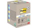 Post-it® Haftnotizen Recycling Notes 654-RCP10, B 76 x T 76 mm, PEFC®-Papier, farbig, 8 + 2 Blöcke, 100 Blatt/Block