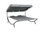 vidaXL Sonnenliege mit Sonnendach und Kissen Grau