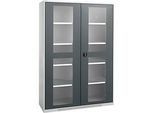 Schäfer Shop Genius Flügeltürenschrank FS, Stahl, Sichtfenster, Lüftungslöcher, B 1343 x T 620 x H 1950 mm, 5 OH, Weissalu/Anthrazitgrau, bis 750 kg