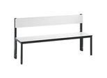 Sitzbank Basic Plus, 1-seitig, Rückenlehne, ohne Schuhrost, 4-Fussgestell schwarzgrau RAL 7021, B 1500 mm, Dekor weiss