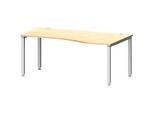 Schreibtisch MODENA FLEX, Freiform, Ansatz rechts, 4-Fuss Quadratrohr, B 1800 x T 1000/800 x H 720-820 mm, Ahorn/weissaluminium