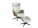 Relaxsessel FLEXLUX "Volden Fernsehsessel, verstellbarer Rücken- & Kopfstütze, drehbar", weiß (warm weiß), B:83cm H:112cm T:125cm, 100% Echteder, Sessel, Relaxsessel, Rücken- und Kopfteilverstellung, Drehbar, Fuß Schwarz Armlehne Walnuss
