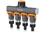 Brandson 4-Wege Schlauchverteiler, 3/4 1/2 Zoll, 2-tlg., schmaler Wasserhahnverteiler, regulierbar, Gartenbewässerung