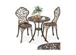 tectake® Aluminium Bistroset, für 2 Personen, im Vintage-Design, verspieltes Rankenmuster, Stühle mit höhenverstellbaren Kunststofffüßen
