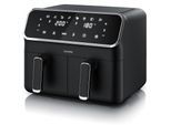 Arendo Heißluftfritteuse XXL, Doppelkammer Airfryer 8 L, Dual Zone, Edelstahl, 2700 W, Zubehör, 2 Kammern, Backofenfunktion, fettarmes Kochen