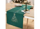 Stickläufer "Weihnachtsbaum grün/gold"