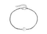 Armband SMART JEWEL "mit Stein-Kugeln + Muschelkern-Perle, Silber 925", grau, Armbänder, Damen, 19cm, Silber 925 (Sterlingsilber), Armband