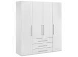 Carryhome Kleiderschrank, Weiß, Weiß Hochglanz, Holzwerkstoff, 7 Fächer, 3 Schublade(n) Schubladen, 196x219x59 cm, in verschiedenen Größen erhältlich, Holzdekoren erhältlich, Schlafzimmer, Kleiderschränke, Drehtürenschränke