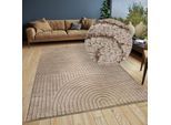 Designteppich ELLE DECORATION "Cosy Panglao, auch als Rundteppich erhältlich", grau (taupe), B:160cm H:14mm L:235cm, Polyester, Polypropylen (PP), Teppiche, uni Kurzflor, Hoch Tief Struktur, modern, Skandi, Boho, Wohnzimmer
