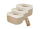 HMF Aufbewahrungskorb mit versteckten Griffen, 3er Set, Korb aus Baumwolle, 37,5 x 25 x 22,5 cm, Weiß-Braun