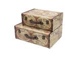 HMF VKO104 Vintage Koffer aus Holz, 2er Set, Versch. Größen, Deko Weltkarte Farbe