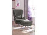 Sessel HOME AFFAIRE "Salla auch in Fellimitat und Feincord, viele Bezugsarten, Ohrensessel", grau (anthrazit), B:78cm H:118cm T:94cm, Samtoptik (100% Polyester), Sessel, Sessel, wahlweise mit oder ohne Hocker; großer Sessel: Maße B/T/H: 78/94/118cm