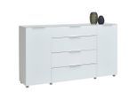 Voleo Sideboard, Weiß Hochglanz, Kunststoff, 4 Fächer, 4 Schublade(n) Schubladen, 181x99.3x40 cm, Typenauswahl, Beimöbel erhältlich, stehend, Wohnzimmer, Kommoden & Sideboards, Sideboards