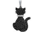 Kettenanhänger FIRETTI "Schmuck Geschenk Silber 925 Halsschmuck Anhänger Katze", schwarz (silberfarben, schwarz, silber, 925, schwarz, weiß), Schmuckanhänger, Damen, Silber 925 (Sterlingsilber), 2,9 g, Kettenanhänger, mit Zirkonia (synth.)