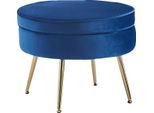 Polsterhocker SALESFEVER "Calm Gepolsterter Hocker mit Charme", blau (dunkelblau, gold), B:52cm H:41cm T:52cm, Samt (100% Polyester), Metall, Hocker, Polsterhocker, mit hohem Sitzkissen