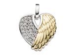 Flügelanhänger JOBO "Anhänger Herz Engelsflügel", silber (silber 925), Schmuckanhänger, Damen, Silber 925 (Sterlingsilber), 925 Silber bicolor vergoldet mit 25 Zirkonia