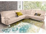 Ecksofa TRENDMANUFAKTUR "Cecilia in italienischem Design, modern und komfortabel, L-Form", beige, B:280cm H:87cm T:240cm, NaturLEDER (echtes Rindsleder) in Sitz und Rücken. Korpus in passendem Kunstleder SOFTLUX bezogen;Luxus-Microfaser ALCAZAR (100% Polyester);Kunstleder SOFTLUX;Microfaser PRIMABELLE (100% Polyester), Sofas, Ecksofa, bequeme Armlehnen, mit langem Schenkel
