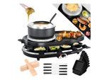 KESSER® 3in1 Raclette-Grill mit Naturgrillstein, Grillplatte und Fondue, Tischgrill für 8 Personen, Elektrogrill Raclette Grill antihaftbeschichteter Grillplatte, 8 Pfannen und Holzspatel