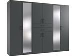 Kleiderschrank WIMEX "Diver Drehtürenschrank mit Spiegel, 180, 225 o. 270cm breit", schwarz (graphit, griffe schwarz), B:270cm H:207cm T:58cm, Schränke, Kleiderschrank, Bestseller Schlafzimmerschrank wahlweise 3 Innenausstattungen, Topseller