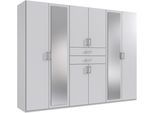 Kleiderschrank WIMEX "Diver Drehtürenschrank mit Spiegel, 180, 225 o. 270cm breit", weiß (weiß, griffe alu), B:270cm H:207cm T:58cm, Schränke, Kleiderschrank, Bestseller Schlafzimmerschrank wahlweise 3 Innenausstattungen, Topseller