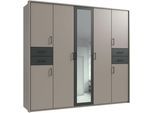 Drehtürenschrank WIMEX "Vegas", schwarz (saharagrau, graphit, griffe schwarz), B:228cm H:210cm T:58cm, Holzwerkstoff, Schränke, Drehtürenschrank, inklusive Passepartout-Rahmen, mit Spiegeltüren und Schubladen