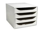 Exacompta Schubladenbox ECOBOX, A4+, 4 halboffene Schübe, Griffmulden, Blauer Engel, B 284 x T 348 x H 234 mm, Polystyrol, grau