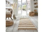 Läufer FLAIR RUGS "Medina, mit abstraktem Streifenmuster", beige (natur), B:60cm H:12mm L:230cm, Baumwolle, Jute, Wolle, Teppiche, Läufer, Boho-Look, aus Naturfasern wie Wolle & Jute, Teppichläufer