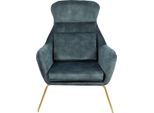 Relaxsessel SALESFEVER "Budoni Entspannung pur: Polstersessel", blau (blau, messing), B:73cm H:102cm T:80cm, Samtvelours (100% Polyester), Metall, Sessel, Relaxsessel, inklusive Rückenkissen