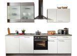 Küche KOCHSTATION "Trea", weiß (küche: weiß, korpus: eiche grau, arbeitsplatte: eiche grau), B:280cm H:87cm T:58cm, Komplettküchen-Sets, vormontiert, wahlweise mit E-Geräten, Stellbreite 280 cm